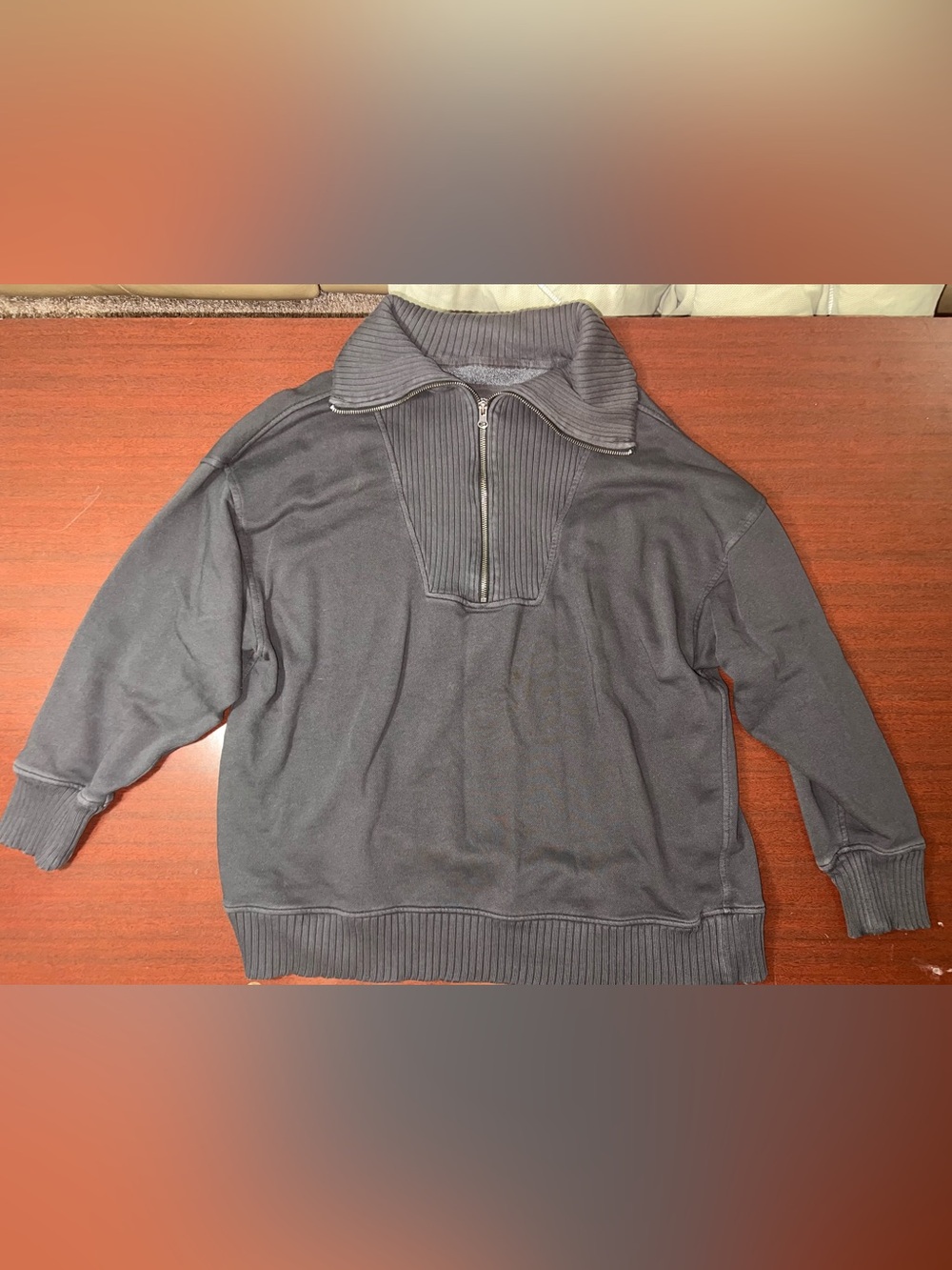 aerie Women's Black/charcoal Half-Zip Ribbed Collar Pullover